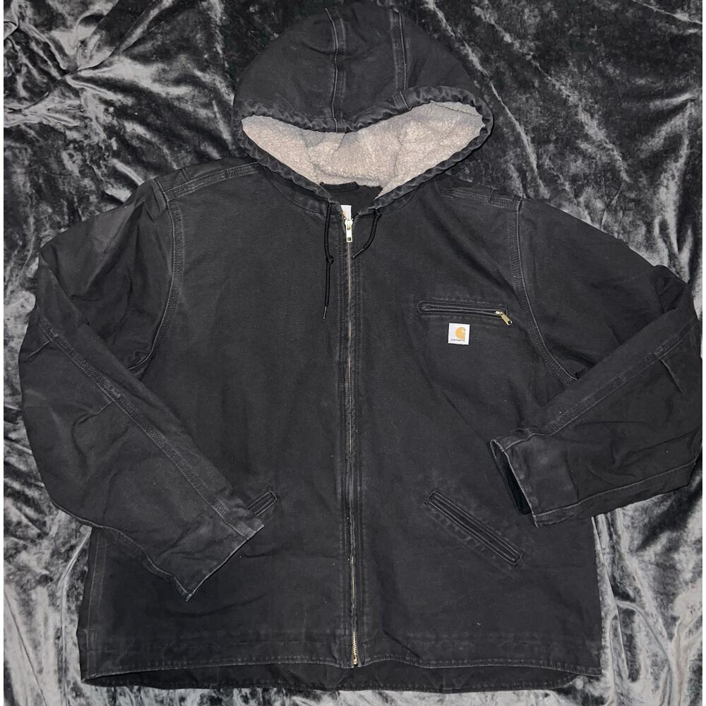 Carhartt WJ141 Sherpa-Lined Hooded Jacket Black 2X Women’s Heavyweight Work Coat